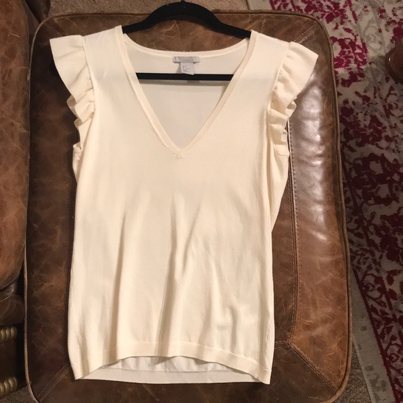 H&M Tops - Fitted V-neck sweater with ruffle sleeve detail